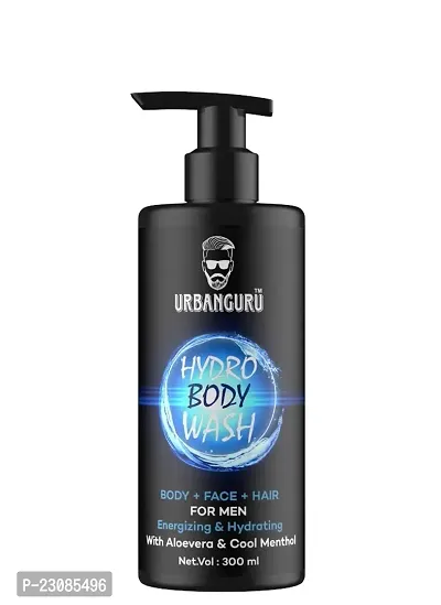 URBANGURU Hydro Body Wash 3 in 1 Body Wash | Face Wash | Hair Shampoo | Energizing  Hydrating Refreshing Deep Cleansing Neem Aloevera  MENTHOL 300 ml Shower Gel for Men
