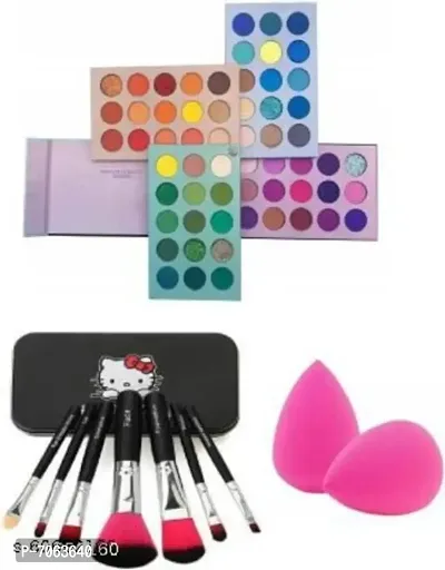 Beauty Glazed 60 Color Eye Shadow With Unique Style And Hello Kitty Black Make Up Brush Set Of 7 Soft Brush And 2 Sponge Puff-thumb0