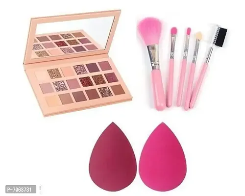 Premium Quality Nude Eye Shadow Of 18 Different Shades And 5 Piece Make Up Brush And 2 Sponge Puff-thumb0