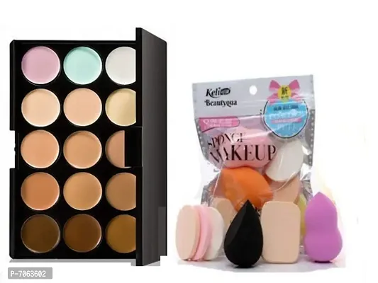 Premium Quality 15 Shades Concealer  6 in 1 Family Pack Puff