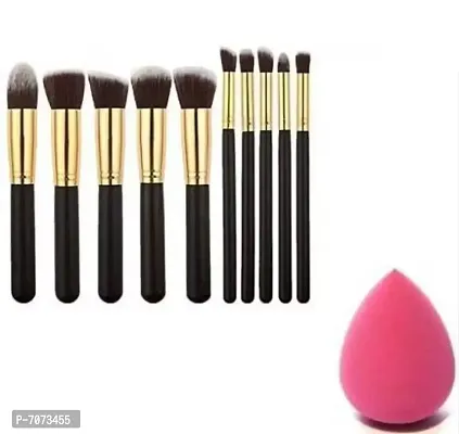 Best Quality 10 Piece Wooden Make Up Brush And Sponge Puff