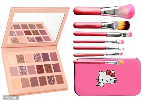 Best Quality Nude Eye Shadow Of 18 Colors And Hello Kitty Make Up Brush Set Of 7-thumb0