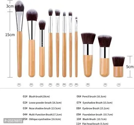 Premium Quality 11 Piece Wooden Kabuki Zig Zag Make Up Brush Set-thumb2