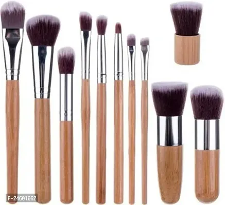 11 Piece Zig Zag Wooden Make Up Brush Set-thumb0