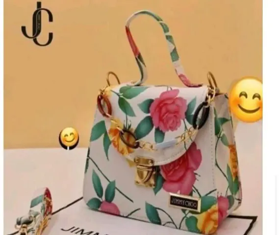 Elegant PU Flower Print Push Lock Sling Bags For Women