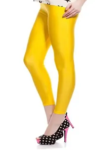 eDESIRE Women's  Girls Cotton Spandex Full-Length Shining Shimmer Leggings Casual Wear Shiny Pencil Pant Legging, Lemon Yellow (Free Size Upto 32 Inch)-thumb3