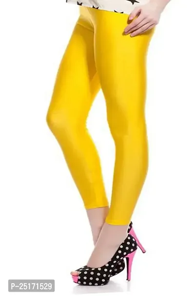 eDESIRE Women's  Girls Cotton Spandex Full-Length Shining Shimmer Leggings Casual Wear Shiny Pencil Pant Legging, Lemon Yellow (Free Size Upto 32 Inch)-thumb4