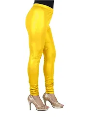 eDESIRE Women's  Girls Plus Size Cotton Spandex Full-Length Shining Shimmer Leggings Casual Wear Shiny Pencil Pant Legging, Waist 36 to 40 inch, Lemon Yellow-thumb2