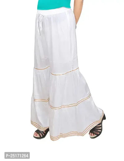 eDESIRE Women's Rayon Sharara Pants (White, Free Size/28 to 44 Inch)-thumb0