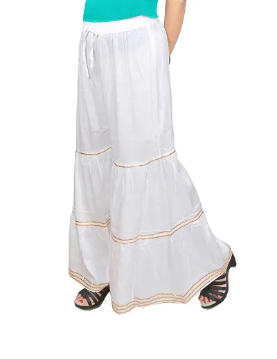 eDESIRE Women's Rayon Sharara Pants (White, Free Size/28 to 44 Inch)