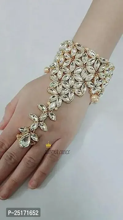 WONDER CHOICE Traditional Gold Plated Fashion Kundan Bracelet for Women Girls Stylish-thumb2