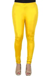 eDESIRE Women's  Girls Plus Size Cotton Spandex Full-Length Shining Shimmer Leggings Casual Wear Shiny Pencil Pant Legging, Waist 36 to 40 inch, Lemon Yellow-thumb1