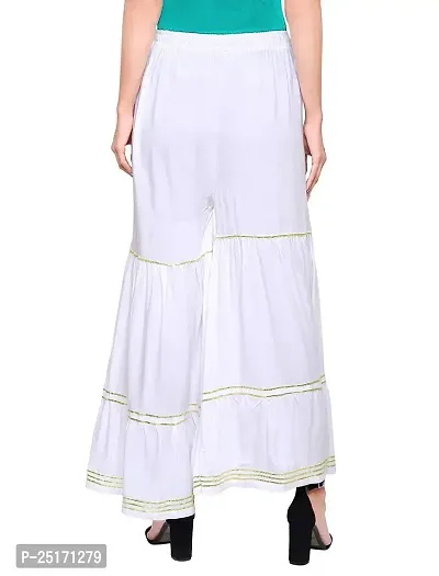 eDESIRE Women's Rayon Gota Patti Work Flared Sharara Palazzo Pants (White, Free Size)-thumb4