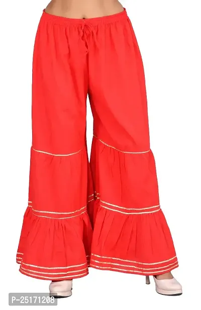 eDESIRE Soft Rayon Gota Patti Flared Sharara Pants for Girls  Women (SA-1019, Red, Free Size)-thumb0