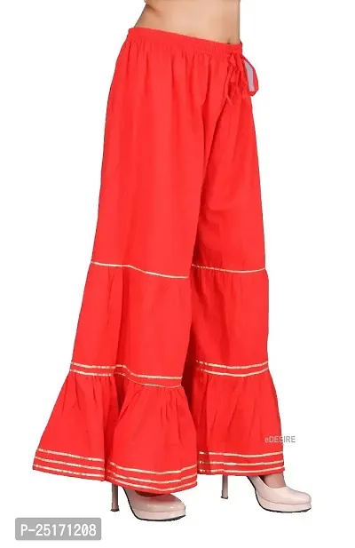 eDESIRE Soft Rayon Gota Patti Flared Sharara Pants for Girls  Women (SA-1019, Red, Free Size)-thumb3