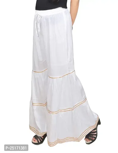 eDESIRE Rayon Gota Patti Flared Sharara/Garara/Palazzo/Trouser/Pants for women (White, Free Size, 28 to 44 Inch)
