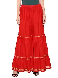 eDESIRE Rayon Pants Sharara for Women (SA-4019, Red, Free Size 28 to 44 Inch)-thumb1