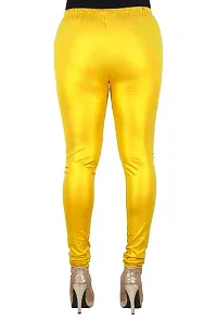 eDESIRE Women's  Girls Plus Size Cotton Spandex Full-Length Shining Shimmer Leggings Casual Wear Shiny Pencil Pant Legging, Waist 36 to 40 inch, Lemon Yellow-thumb3