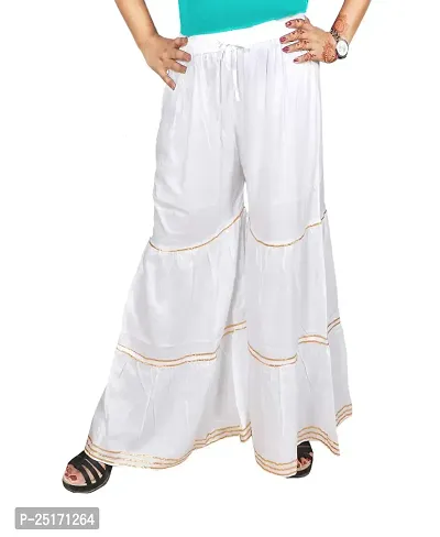 eDESIRE Women's Rayon Sharara Pants (White, Free Size/28 to 44 Inch)-thumb2