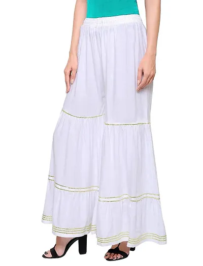 eDESIRE Women's Rayon Gota Patti Work Flared Sharara Palazzo Pants (White, Free Size)