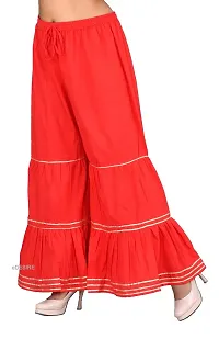 eDESIRE Soft Rayon Gota Patti Flared Sharara Pants for Girls  Women (SA-1019, Red, Free Size)-thumb1