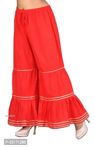 eDESIRE Soft Rayon Gota Patti Flared Sharara Pants for Girls  Women (SA-1019, Red, Free Size)-thumb2