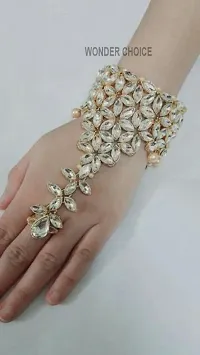 Stylish Girls Kundan Moti Ring Hathphool Bracelet -( Pack of 1 Piece)-thumb1