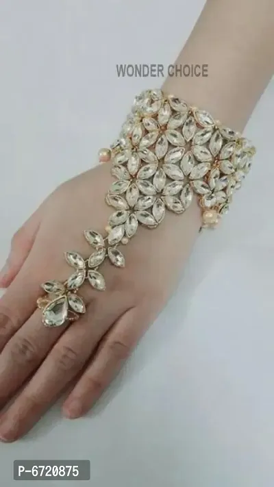 Stylish Girls Kundan Moti Ring Hathphool Bracelet -( Pack of 1 Piece)-thumb2