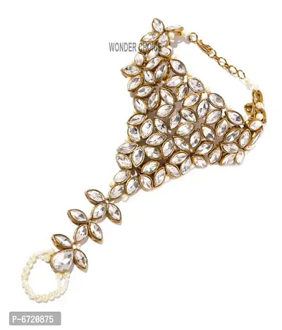 Stylish Girls Kundan Moti Ring Hathphool Bracelet -( Pack of 1 Piece)-thumb3