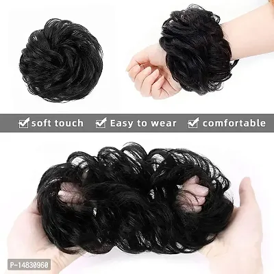 1PCS Messy Bun Hair Piece Extension Elastic Rubber Band Hair Juda Bun Maker -(Natural Black Colour)-thumb2