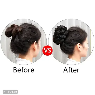 1PCS Messy Bun Hair Piece Extension Elastic Rubber Band Hair Juda Bun Maker -(Natural Black Colour)-thumb4