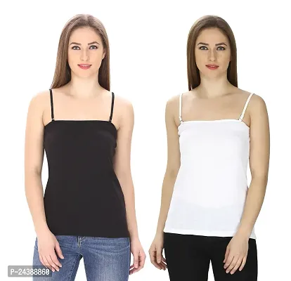Women's Stylish Cotton Camisole Slip Shamij Detachable /Removable Straps Strapless Spaghetti Under Shirt InnerWear Tank Top Combo Camisole