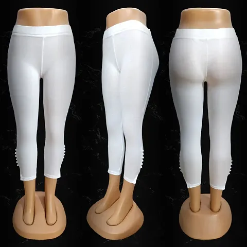 Cotton Lycra Super Stretchable Cigarette Potli Design Jegging Pant Comfort Fit Ladies Leggings Trouser Pants -(White)