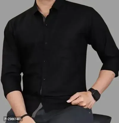 Reliable Black Cotton Blend Solid Long Sleeves Casual Shirts For Men-thumb0