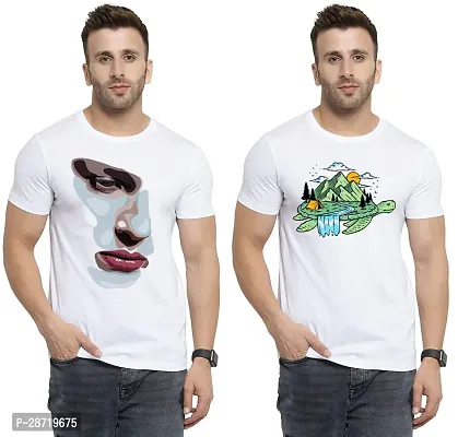 Reliable White Cotton Printed Round Neck Tees For Men Pack Of 2