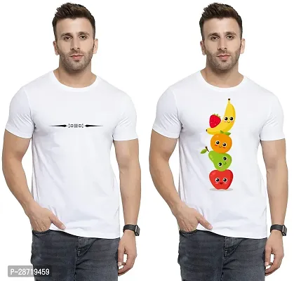 Reliable White Cotton Printed Round Neck Tees For Men Pack Of 2-thumb0