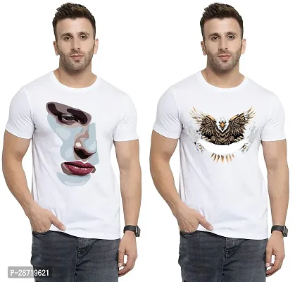 Reliable White Cotton Printed Round Neck Tees For Men Pack Of 2-thumb0