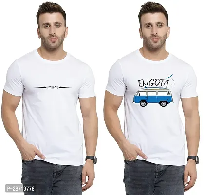 Reliable White Cotton Printed Round Neck Tees For Men Pack Of 2