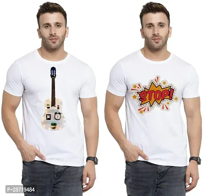 Reliable White Cotton Printed Round Neck Tees For Men Pack Of 2