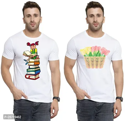 Reliable White Cotton Printed Round Neck Tees For Men Pack Of 2