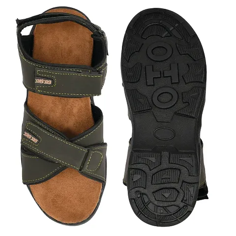 Stylish Olive Synthetic Leather Solid Comfort Sandals For Men