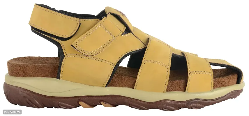 Stylish Yellow Faux Leather Solid Comfort Sandals For Men