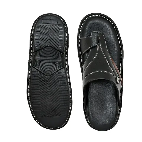 Stylish Black Synthetic Leather Solid Comfort Sandals For Men
