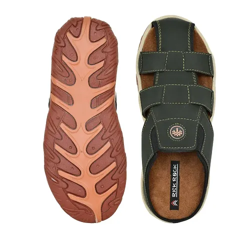 Stylish Olive Synthetic Leather Solid Comfort Sandals For Men
