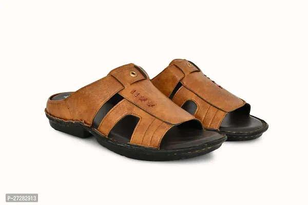 Stylish Tan Synthetic Leather Solid Comfort Sandals For Men-thumb0