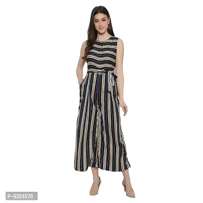 Women's Flared Bottom Maroon, Navy, Beige Striped Jumpsuit For Women-thumb0