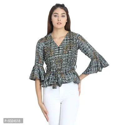 MAYA COLLECTIONS Women's Full Sleeve Polyester Regular Fit V-Neck Peplum Top-thumb0