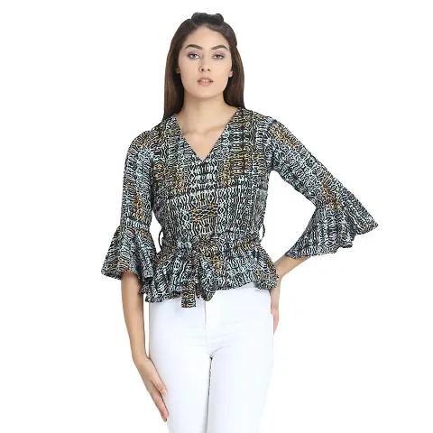 MAYA COLLECTIONS Women's Full Sleeve Regular Fit V-Neck Peplum Top