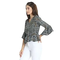 MAYA COLLECTIONS Women's Full Sleeve Polyester Regular Fit V-Neck Peplum Top-thumb2