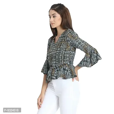 MAYA COLLECTIONS Women's Full Sleeve Polyester Regular Fit V-Neck Peplum Top-thumb3